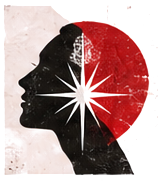 Perfil de una persona con una estrella encendida dentro de la cabeza, sobre un círculo rojo