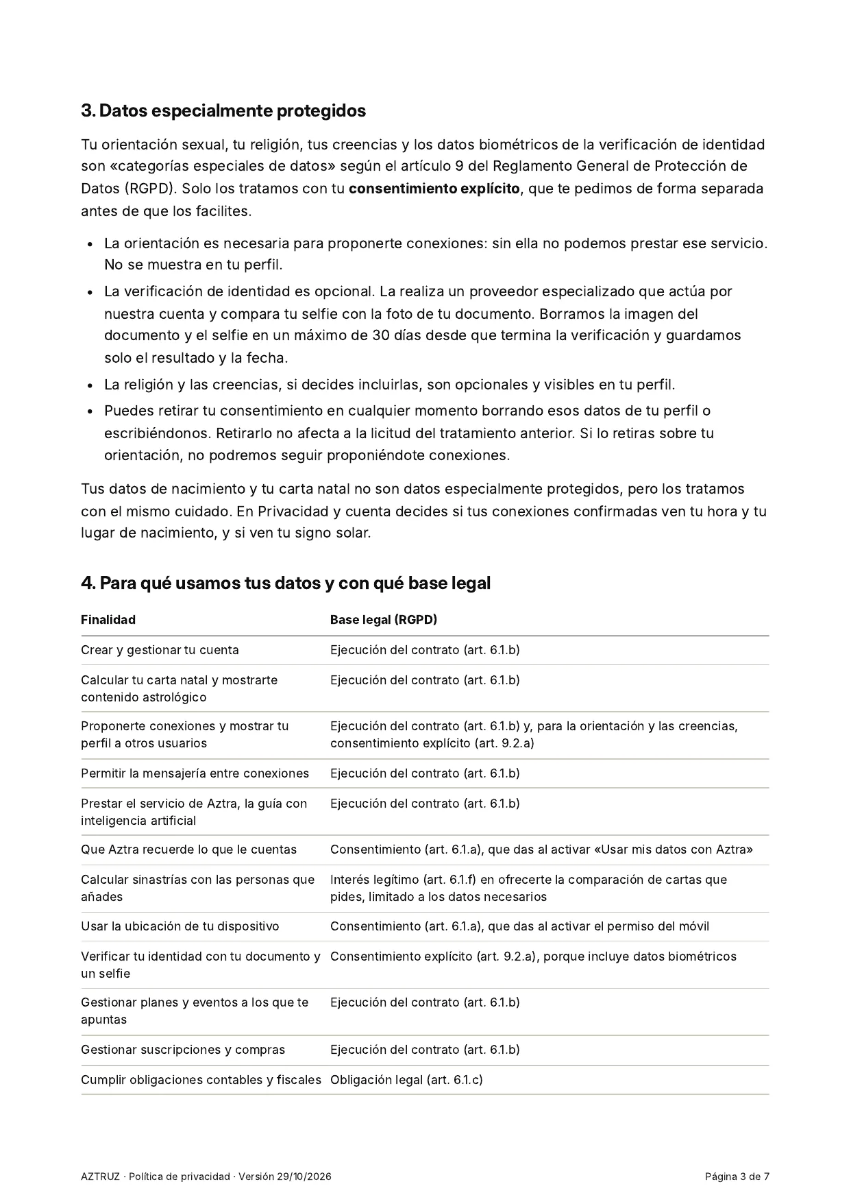 Política de privacidad, página 3 de 7
