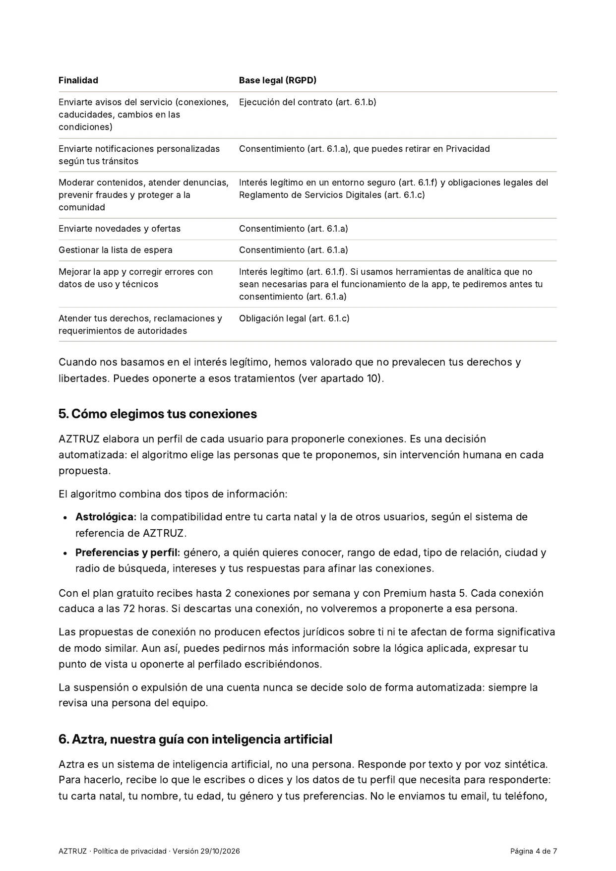 Política de privacidad, página 4 de 7