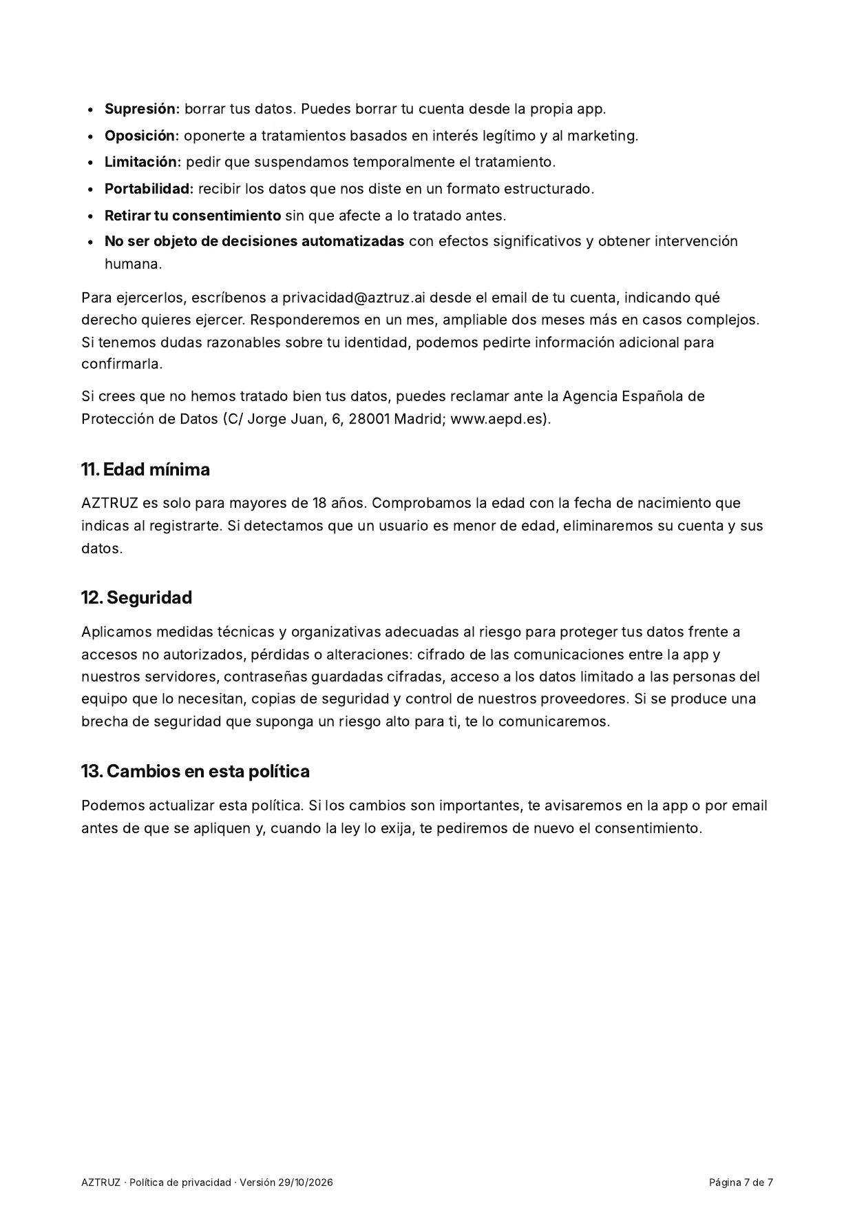Política de privacidad, página 7 de 7